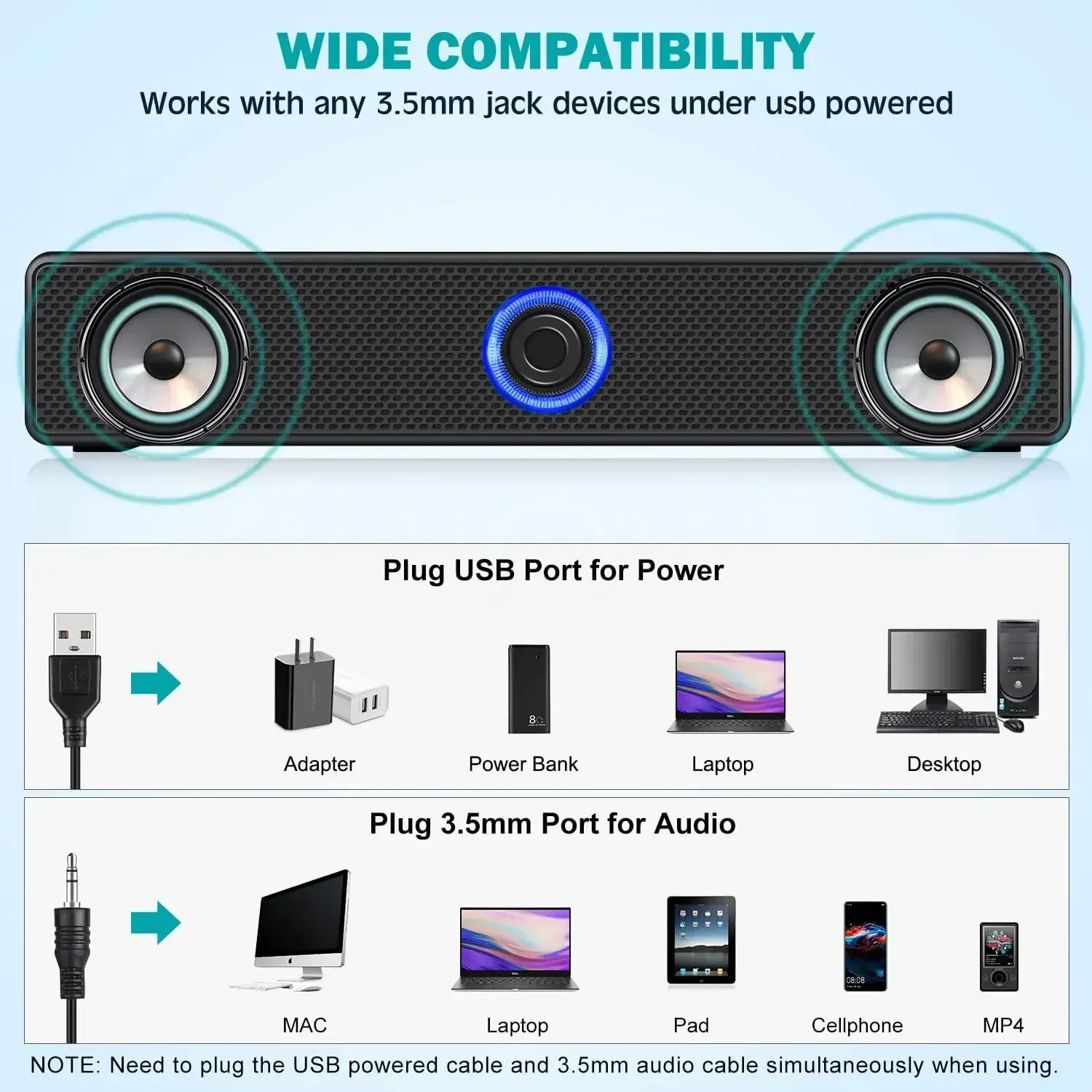 4D Surround Speaker Home Theater Sound System Computer Soundbar for TV Subwoofer Wired Stereo Strong Bass USB Dual Speaker HIFI