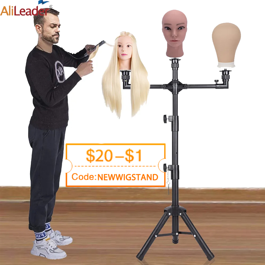 soporte para pelucas con tres soportes para cabeza de lona para hacer peluca, cabeza de maniquí para exhibición de peluca, cabeza de muñeca para formación en peluquería