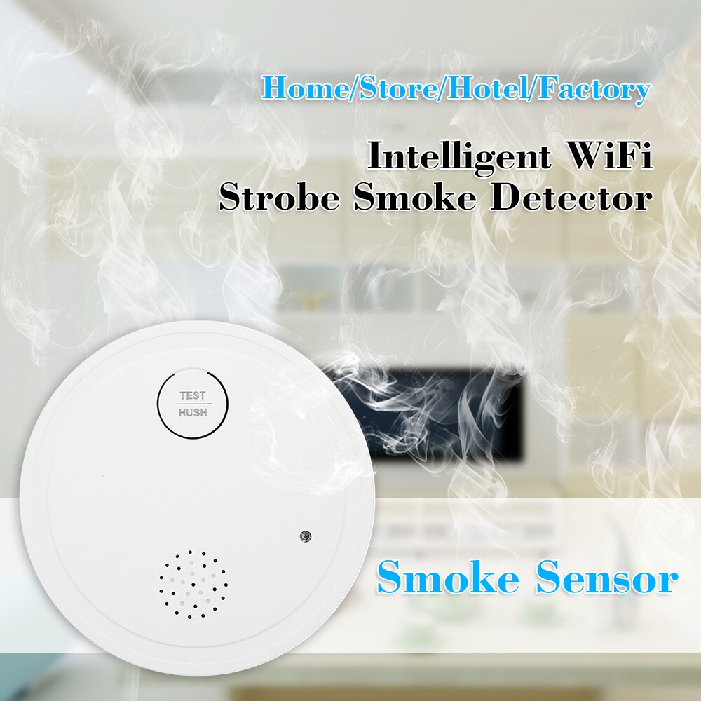 WiFi Strobe Smoke Detector Intelligent Wireless Fire Alarm Sensor 433MHZ Tuya APP Control Office Home Smoke Alarm System Device