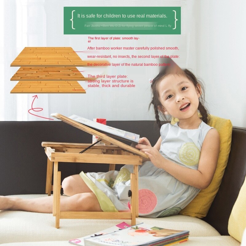 Bamboo foldable laptop table small table folding lifting desk bed side small table study desk kids breakfast table
