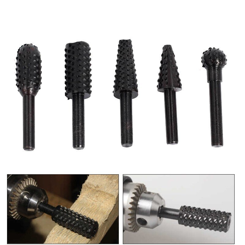 5pcs Steel Rotary Rasp File 1/4" Shank Rotary Craft Files Rasp Burrs Wood Bits Grinding Power Woodworking Hand Tool
