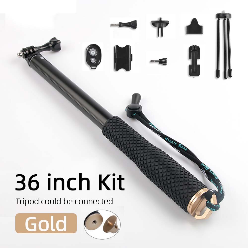 Portable Selfie Stick for GoPro Hero 7 6 5 4 Action Camera Extend Monopod for Xiaomi Yi 4K Sjcam Sj4000 Eken H9 Camera Accessory: 36inch-kit Gold