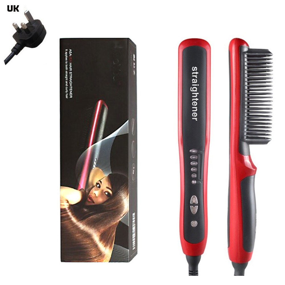 Cepillo alisador de cerámica antiestático peine plancha de pelo Pro LCD calentamiento eléctrico iónico rápido alisador de pelo seguro: Red box UK PLUG