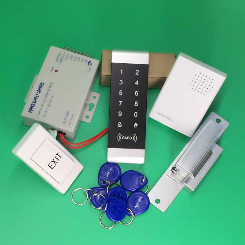 Access Control System NO Electric Strike Lock 125KHz RFID Reader Touch Keypad Access Controller kit