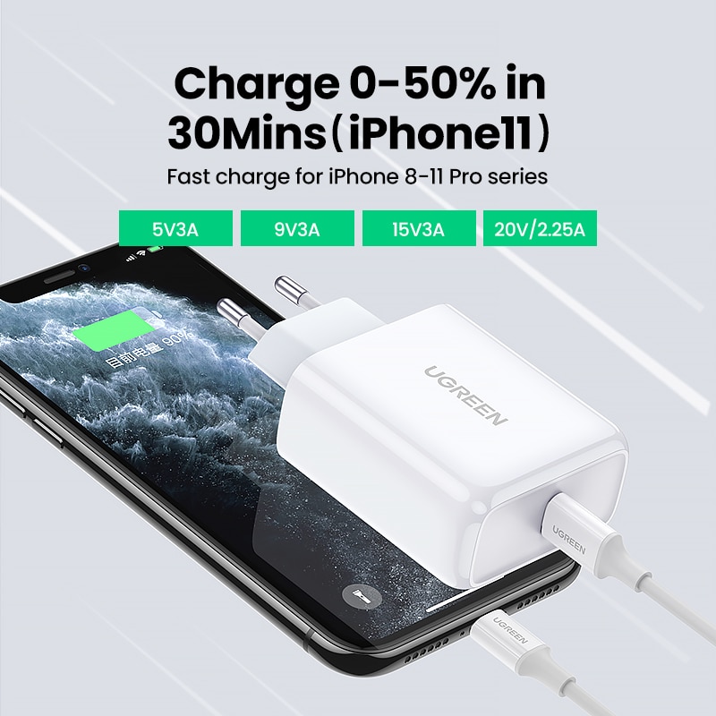 UGREEN USB PD Ladegerät 45W Quick Charge 4,0 3,0 Schnelle Ladegerät für iPhone 11 8 Xs iPad USB C ladegerät für Notebook Redmi Hinweis 7