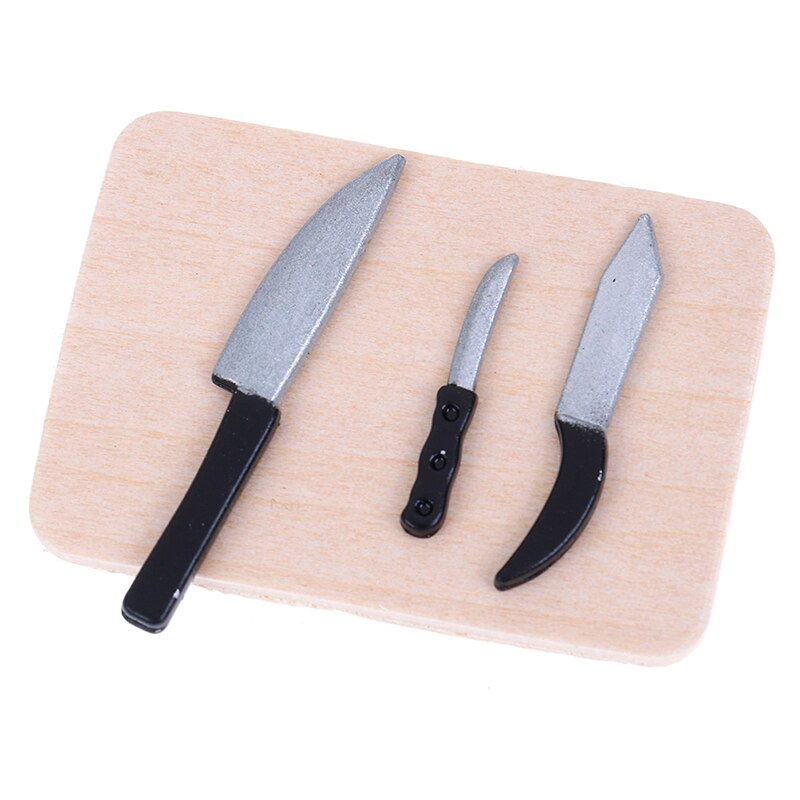 1:12 miniatuur poppenhuis klevende plank messen hakblokken set in stijl mini houten plank poppenhuis keuken accessoires: 4 stuks