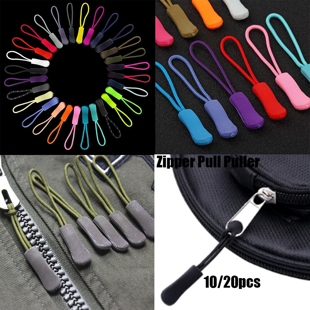 10Pcs Zipper Pull Puller End Fit Rope Tag Fixer Zip Cord Tab Replacement Clip Broken Buckle for Sewing Clothes Travel Bags