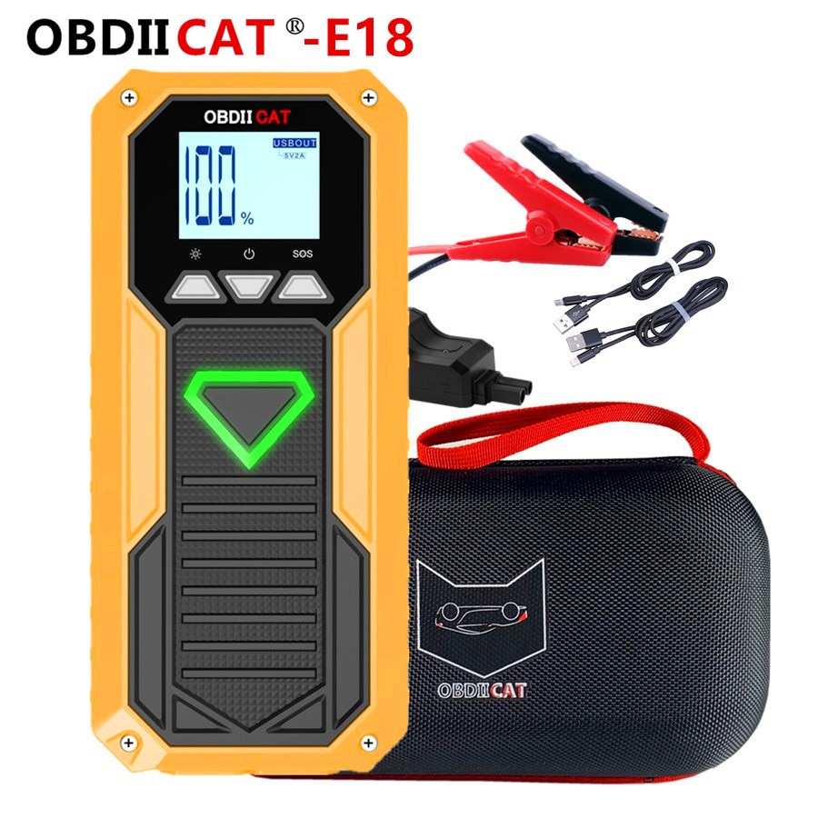 Car Jump Starter E18 Multi-Function car battery For 12V Petrol Diesel Mini Portable 2USB Power Bank SOS Lights 600A Peak Charger