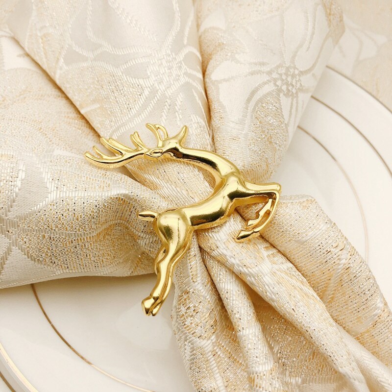 -12Pcs Kerst Elanden Herten Servetringen Goud Legering Servet Gesp Servet Ring Houder Hotel Restaurant Wedding Party Diner