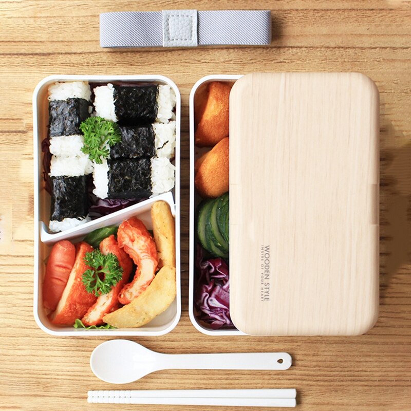 Bamboo Lunch Box Tableware Microwave Heated Plastic High Capacity Eco-Friendly Rectangle Double Layer Bento Box Kid Food Contain