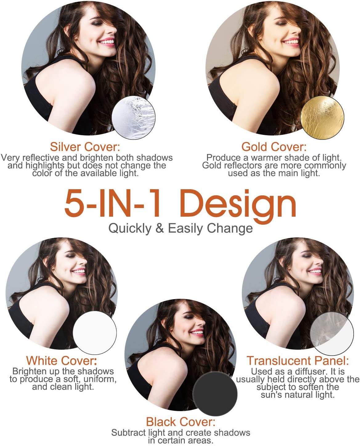 110cm Light Reflector 5 in 1 Multi Disc Photography Studio Photo Round Collapsible Light Reflector Portable Photo Disc