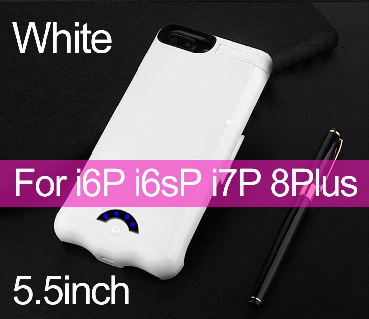 10000mAh Battery Case For iPhone 6 6S 7 8 External Battery Charger Case For iPhone 6P 6SP 7P 8 Plus Power Bank Charging Case: 5.5 White