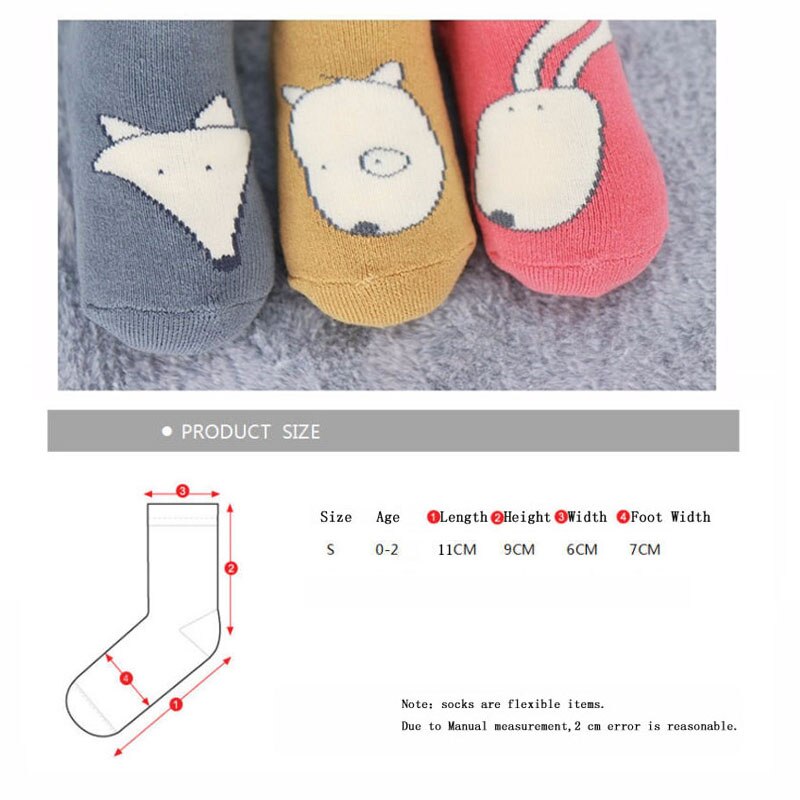 Inverno novo grosso meias do bebê do cão da raposa animais estilos de algodão da criança meias anti derrapante crianças meias do bebê da menina do menino