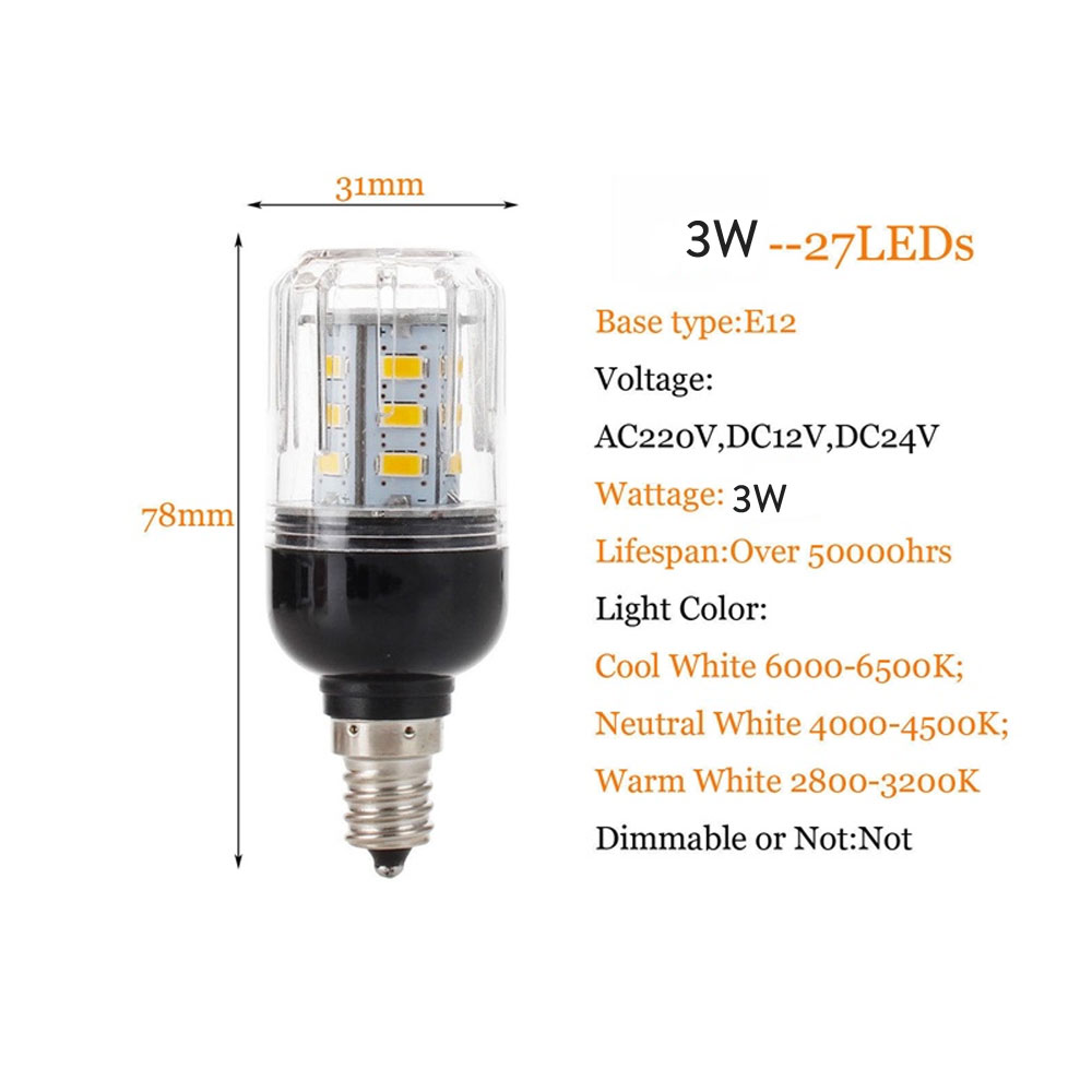Ampoules LED épis de maïs E27 E14, 27 diodes, 3W SMD5730 E12 E26, lampe LED 110V 220V 12V 24V, lumière blanche froide/chaude/neutre pour la décoration de la maison