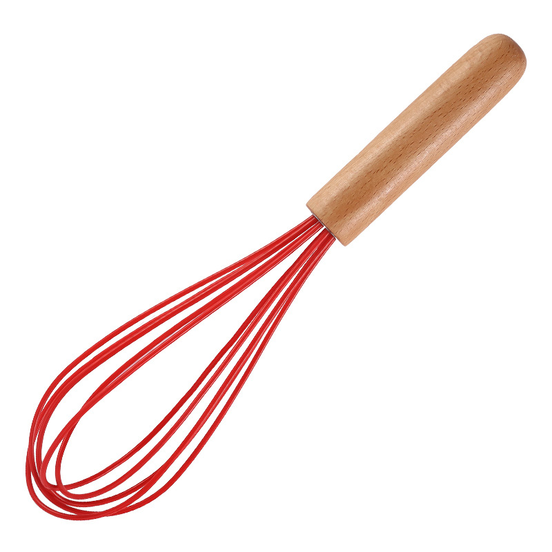 Silicone Egg Beater Whisk Wooden Handle Kitchen Hand Egg Beater Gadgets Kitchen Tools Baking Accessories: Red