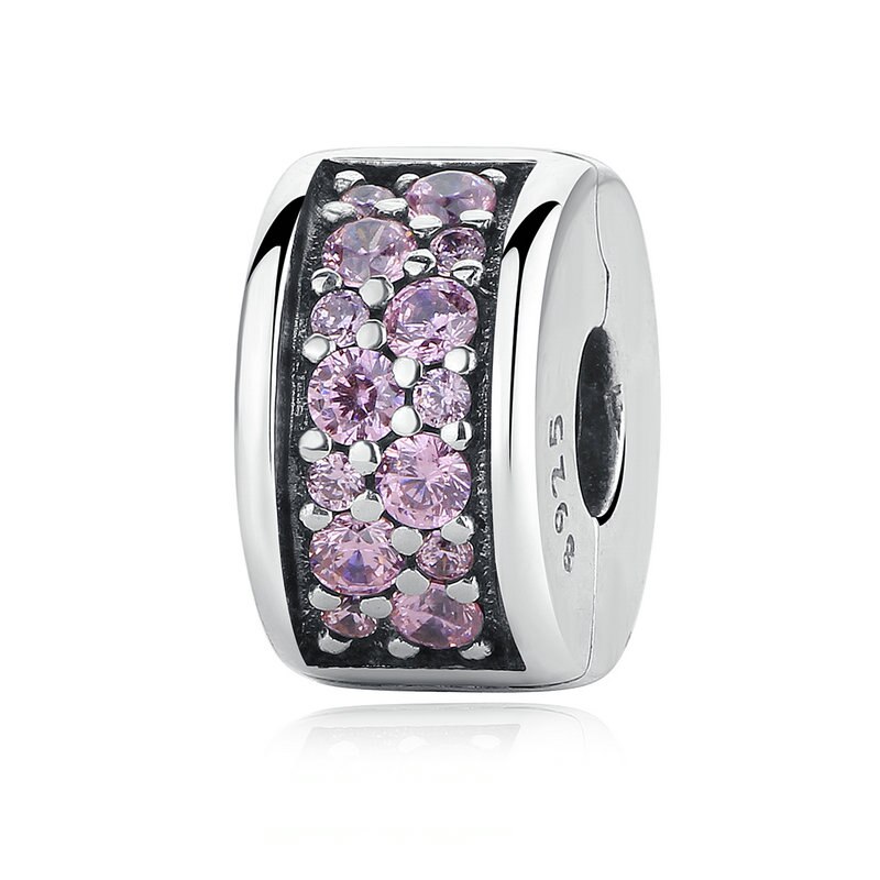 WOSTU 100% 925 Sterling Silver Shining Elegance Clip Charm With Pink CZ Fit Original wst Bracelet Pendant Authentic Jewelry: XCHS311