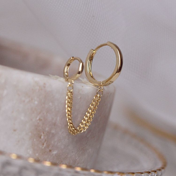 1Pcs Rvs Dubbele Oor Gat Link Chain Hoop Earring Voor Vrouwen Oor Sieraden Accessoires Cadeau