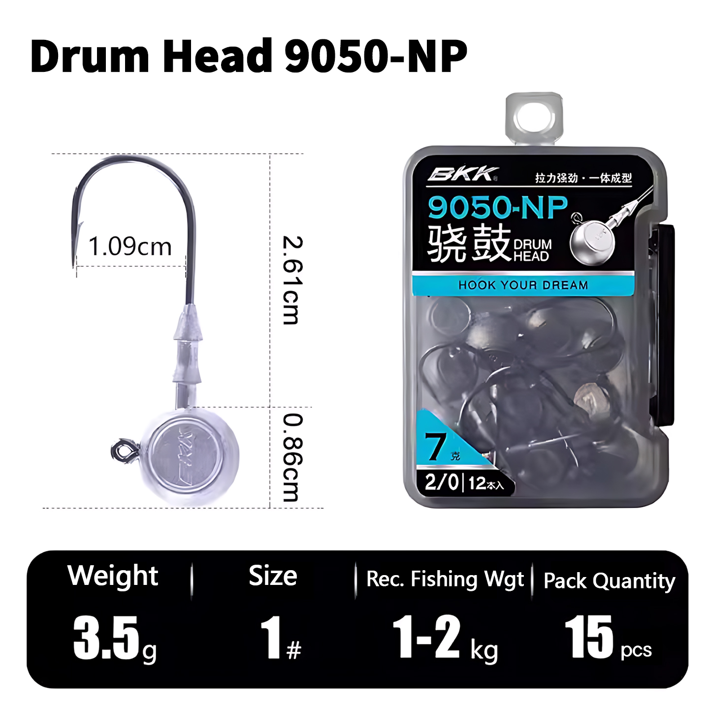 BKK 9050 Drum Head Jig Hook Snagless Round Lead Head Soft Lure Bait Hooks for Bass Mandarinfish Fishing Tackle: WHITE