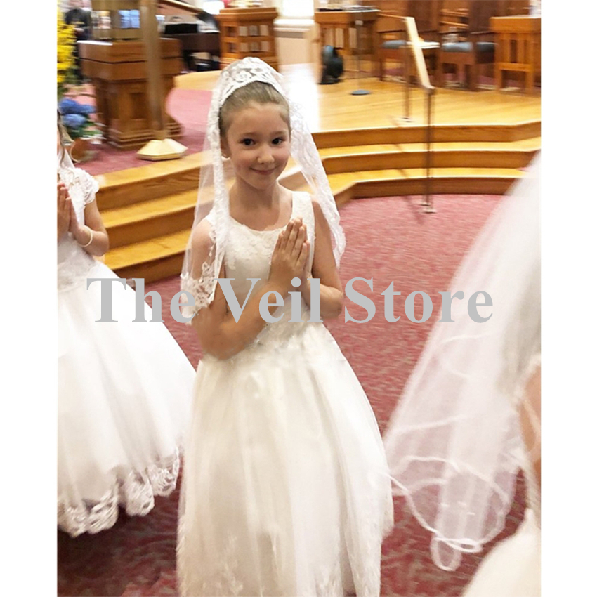 ISHSY Wedding Flower Girls First communion Veils Lace Edge One Layer Children Kids Tulle Veils Voiles Filles velos de Novia