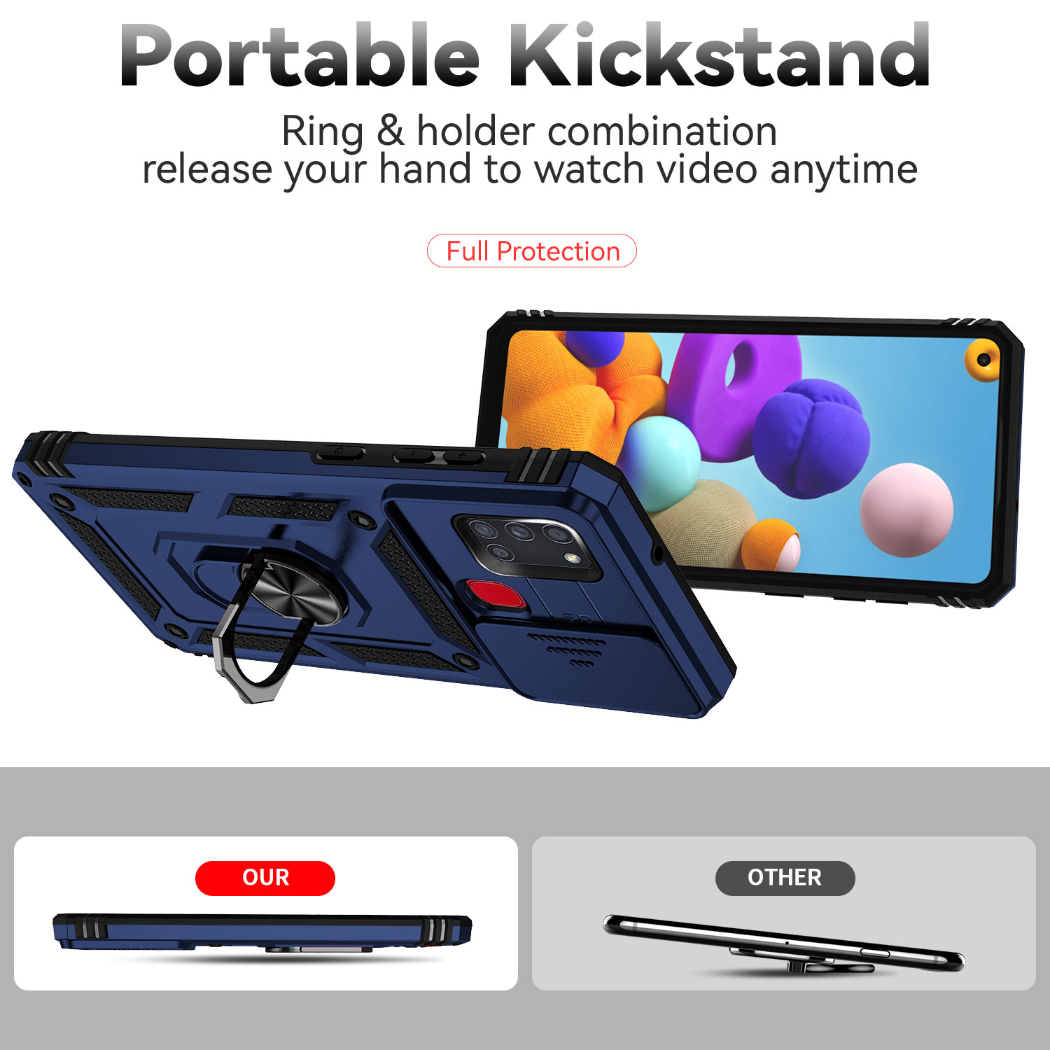 Ringstativcover til samsung  a21s , etui til galaxy  a21s , rustning, faldsikkert kamerabeskyttelses-telefoncover til samsung galaxy  a21s a21 s