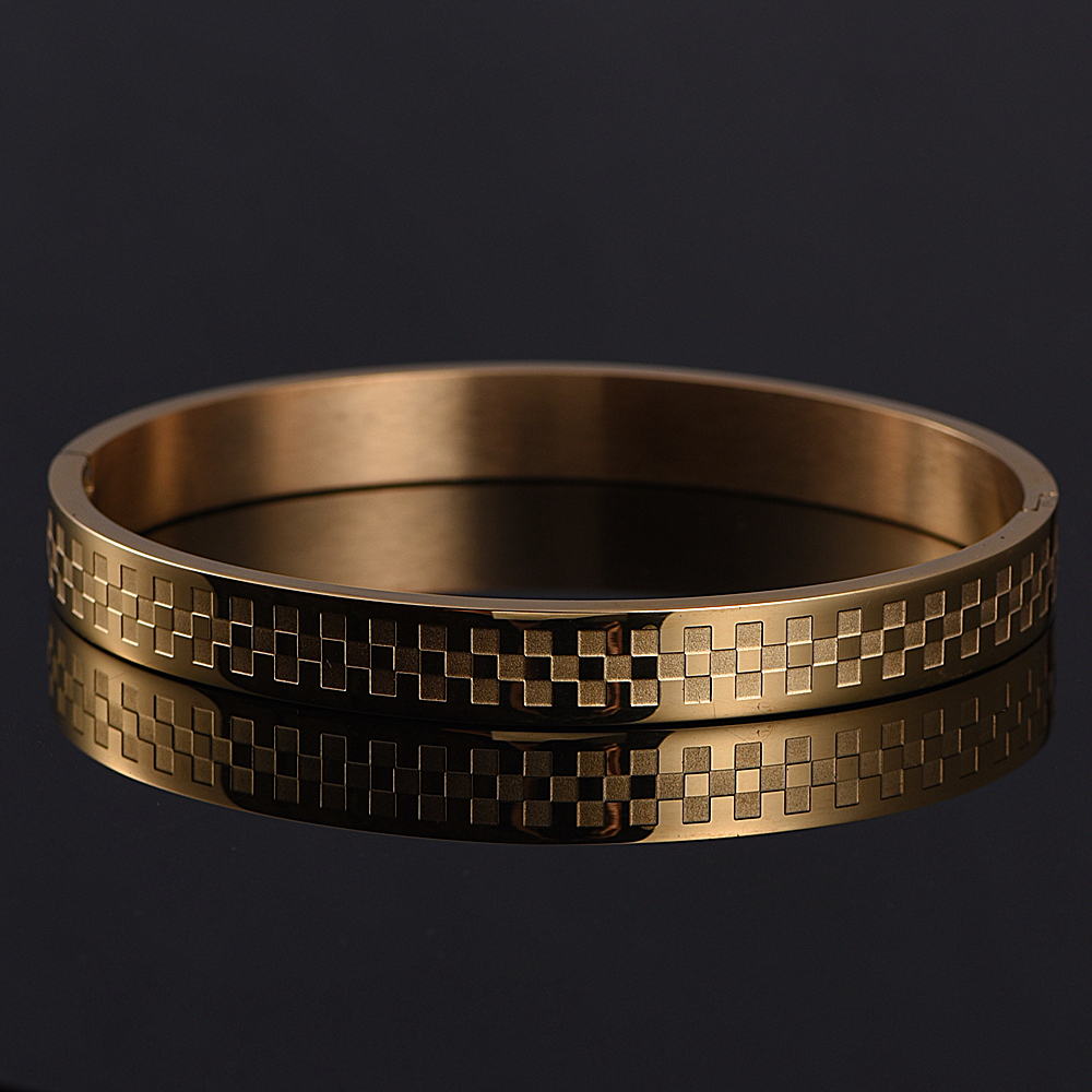 Classical Royal Lattice Bracelet Men Punk Simple Gold color Cuff Bracelet Stainless Steel Bracelets for Men Jewelry