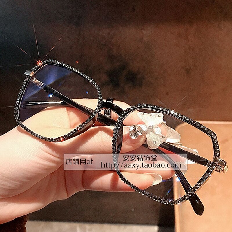 Øjenbeskyttelse bluelight briller kvinder luksus rhinsten briller optiske læsebriller klare solbriller: Sort