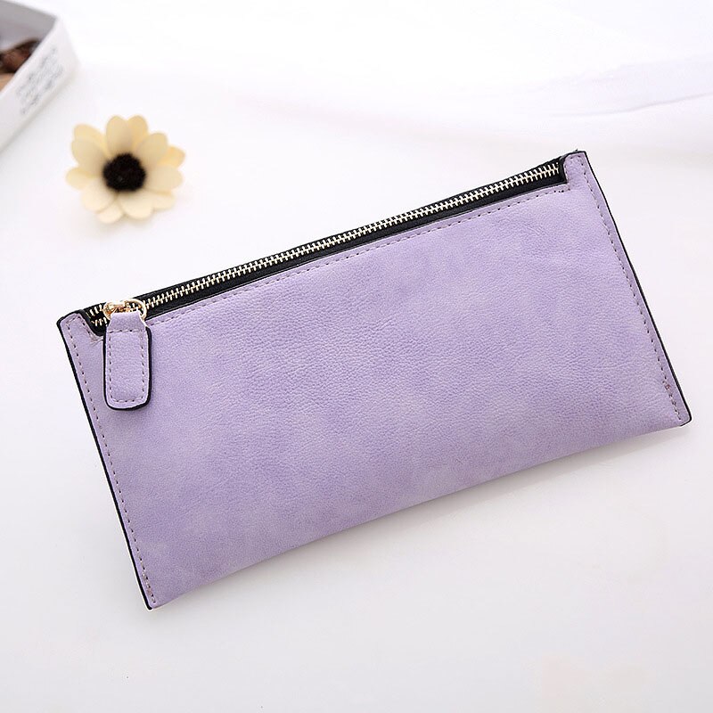 Women Purse Wallet Vintage Card Phone Storage Bag Long PU Leather Wallets Zipper Handbag NIN668: light purple