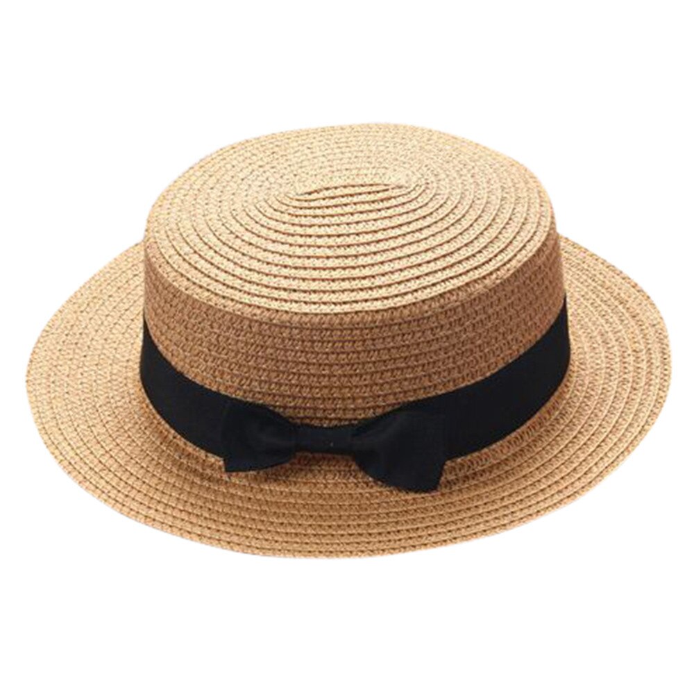 Bowknot Children Breathable Hat Straw Hat Kids Hat Boy Girls Cap Weaving Cap Unisex Straw Cylinder Bowler Hat #T1P: Khaki