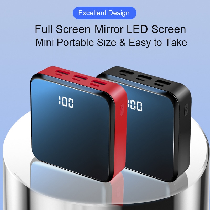 20000mAh Mirror Screen Mini Power Bank External Battery Portable Powerbank 20000 mAh Fast Charging Poverbank For Mobile Phone