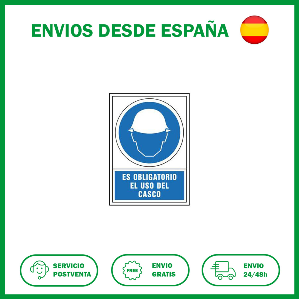 Señal grande obligatorio uso del casco. Señalización de seguridad obras de la SYS.