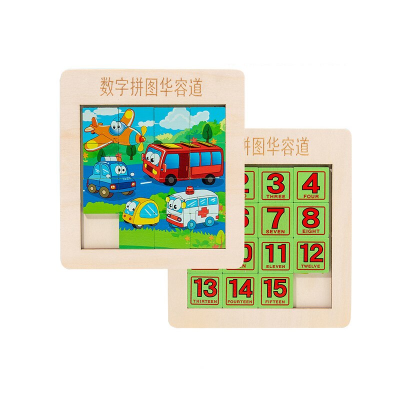 Huarong Road Klotski Puzzle Wooden 3D Puzzle Double-sided Digital Educational Early Learning Toys Children Brain Toys Develop: 1pc Traffic