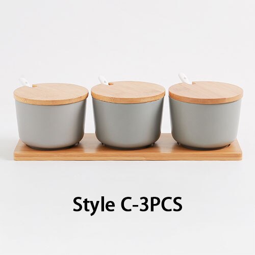 Kitchen Ceramic Spice Rack Salt Shaker And Pepper Shaker Jars For Spices With Cover Storage Bottle Box Holder Cooking Tools: Style C-3PCS