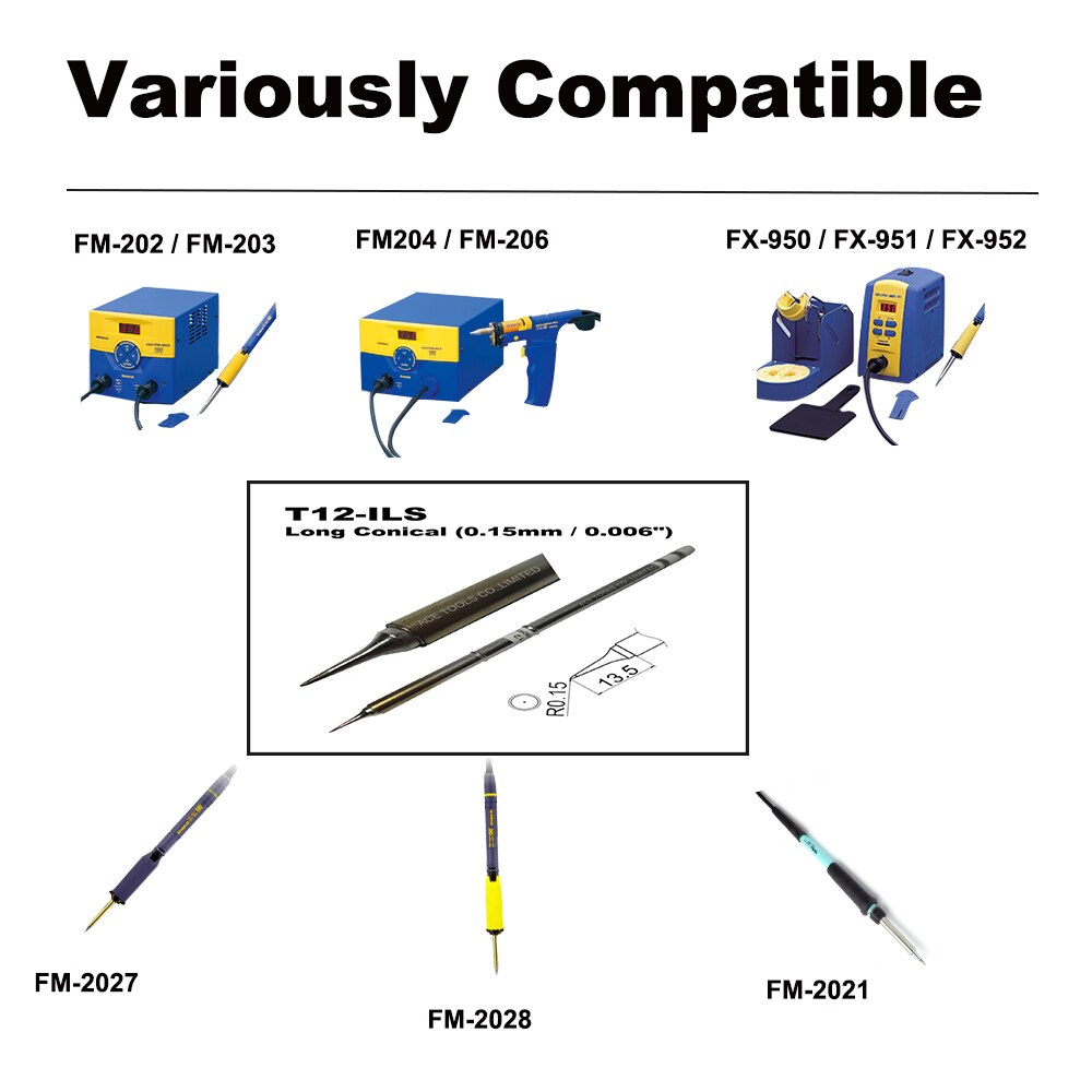 Punta de soldadura cónica de T15-ILS de 0,2mm para HAKKO FX-951, FX-950 de FX-952 FX-9501 FM2027, reemplazo de punta de hierro para soldar