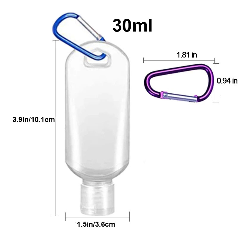 Bouteille vide de voyage désinfectant pour les mains, 30ml 50ml, support de taille, crochet, porte-clés, capuchon rabattable, bouteilles vides portables réutilisables, 5 pièces