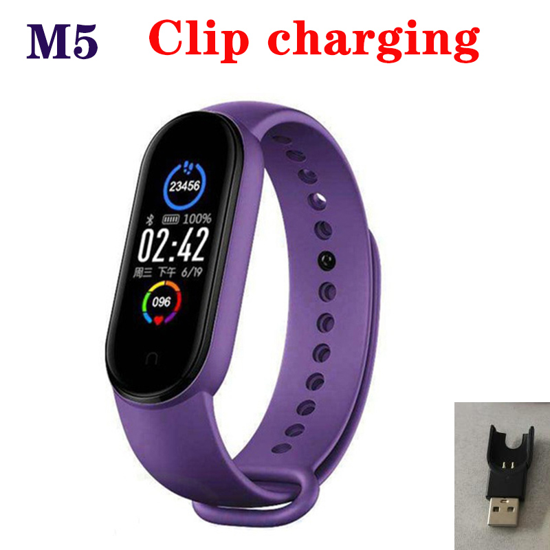 M5/m6 smarte sport band fitness spor skritteller hjertefrekvens blodtrykksmåler bluetooth smart klokke for iphone xiaomi android: A05-m5 lilla