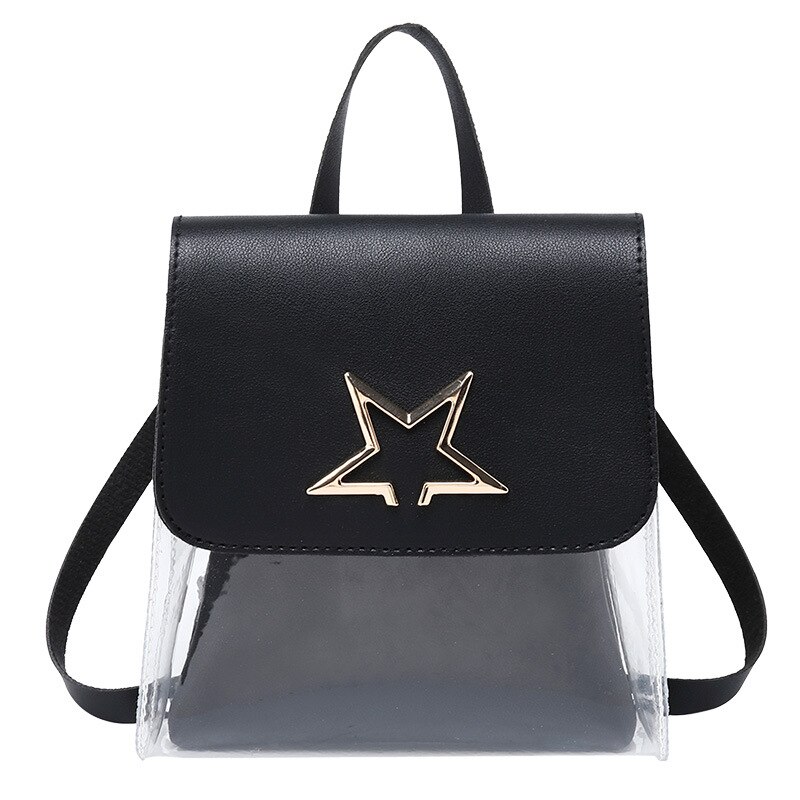 Dames handtas doorzichtige tas met sterrenpatroon emmer transparante satchel tas crossbody schouder telefoon cosmetische tas: Zwart