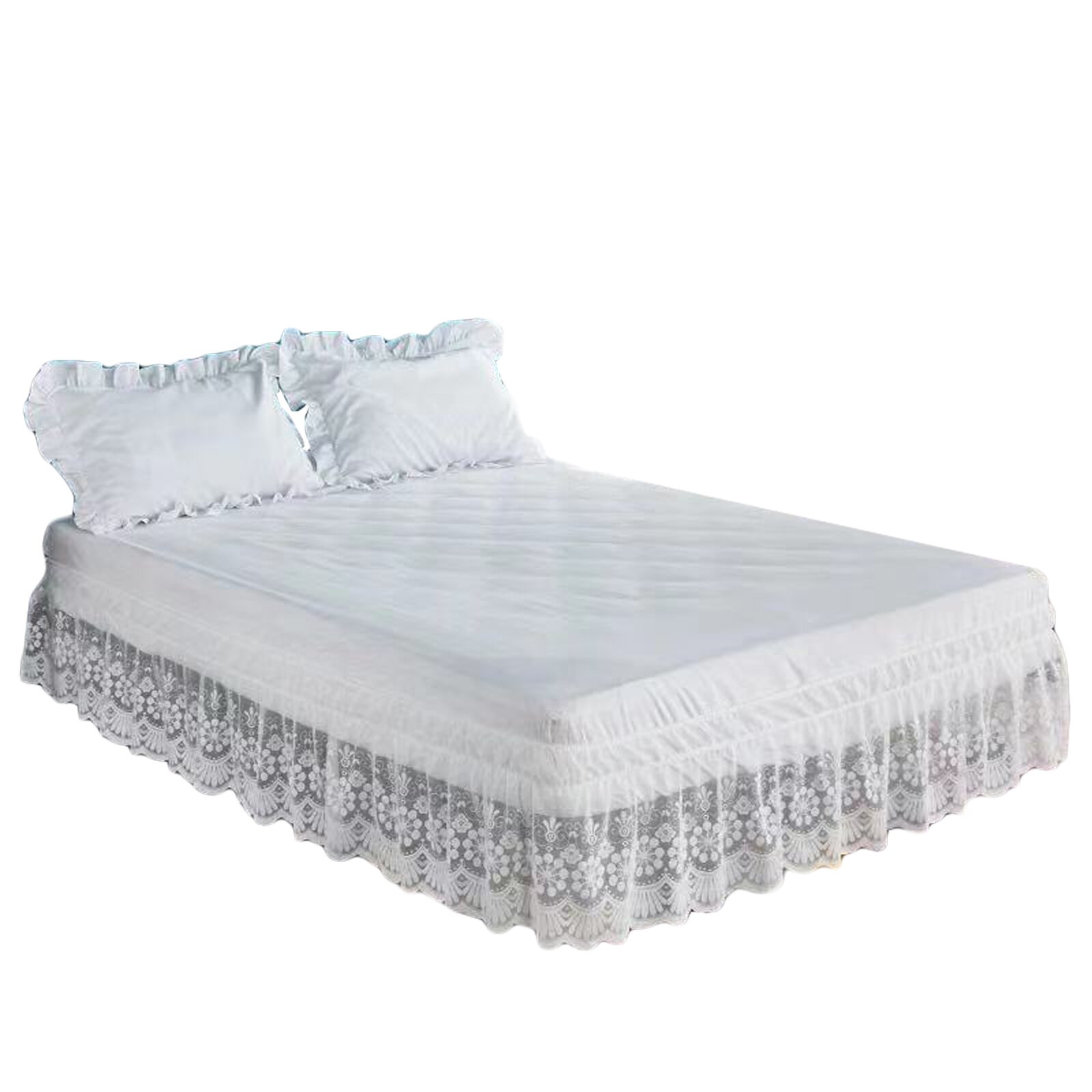 Kant Bed Rok Met Ruches Decoratie Wasbare Zachte Microfiber Dust-Proof Protector Slaapkamer Accessoire: 120x200 38cm / WHITE