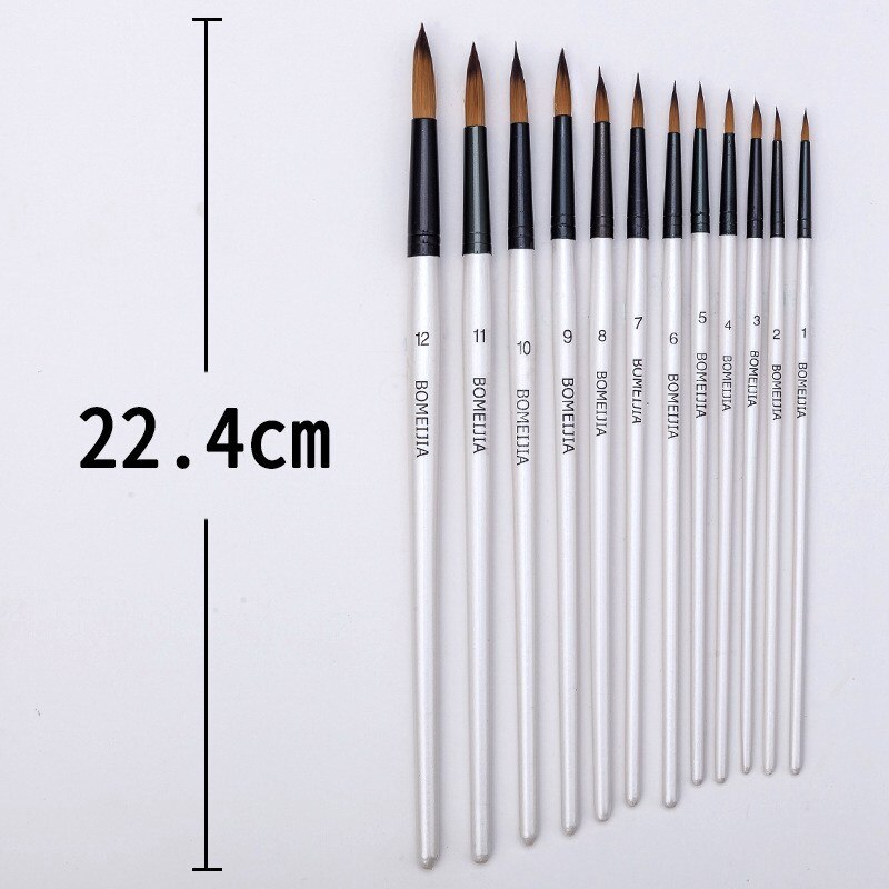 12 stk fint nylonhår perlehvidt træhåndtag akvarel pensel pen til olie akryl maleri kunst pensler forsyninger