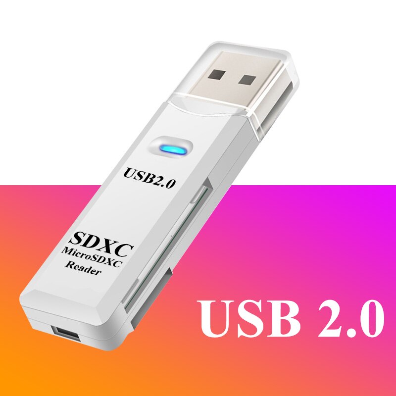 Card Reader 2 in 1 USB 2.0 Micro SD TF Card Reader for PC Laptop Accessories Smart Memory Card Reader SD Lector De Tarjetas: white card reader