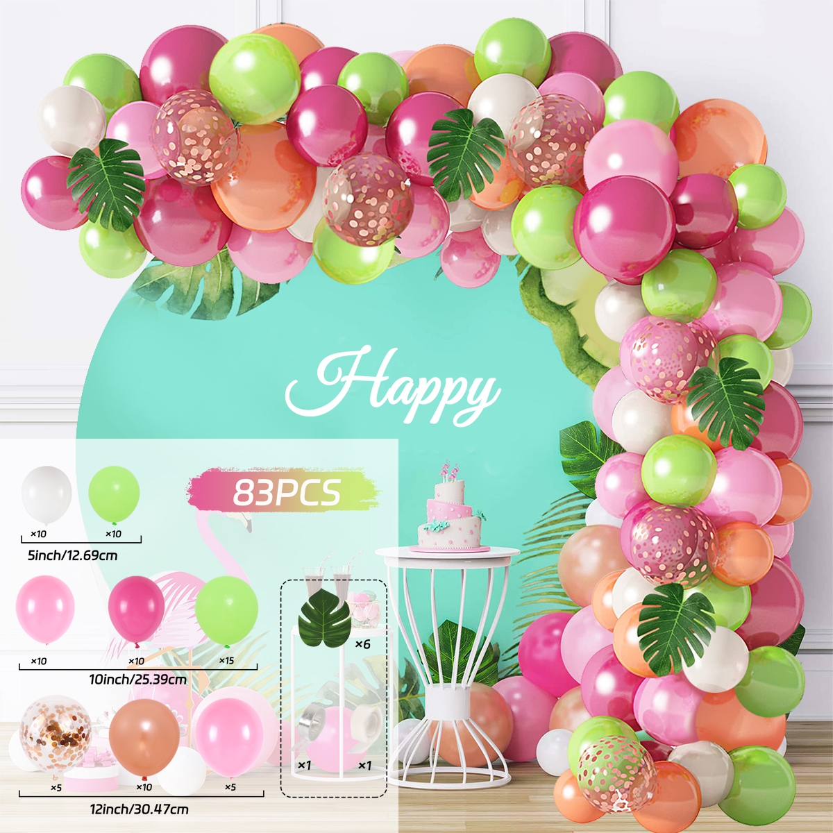 Hawaiianische Ballon-Girlande, Bogen-Set, tropischer Sommer, Hawaii-Party-Dekoration, Flamingo, Aloha, für Kinder, Babyparty, Geburtstag, Party-Dekoration: Emerald