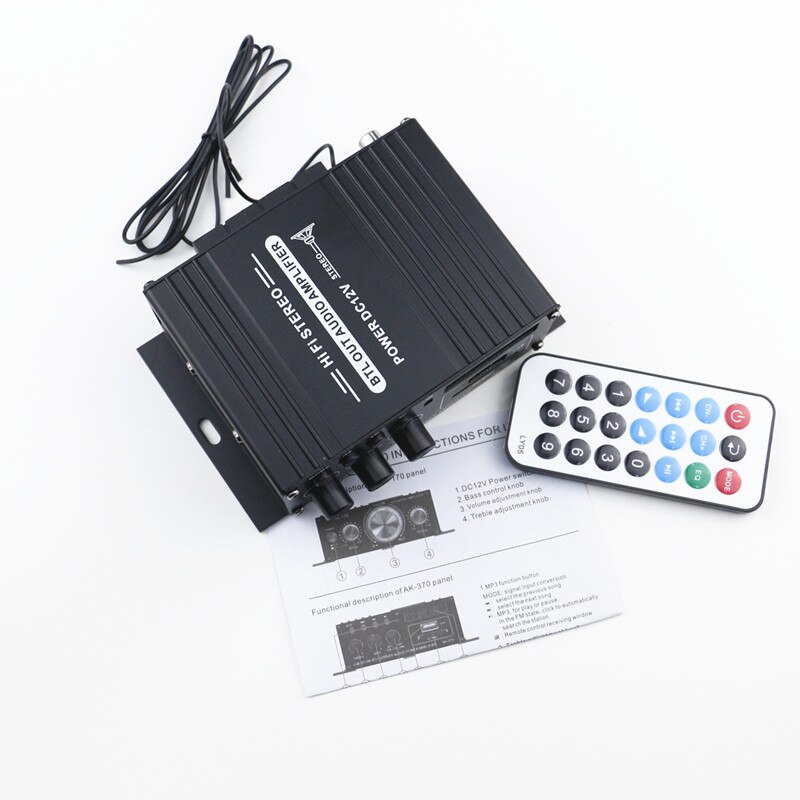 AK370 400W 2*200W HIFI Car Stereo Audio Power Amplifier bluetooth Subwoofer Bass Car Home Sound Speaker FM USB SD Remote Control