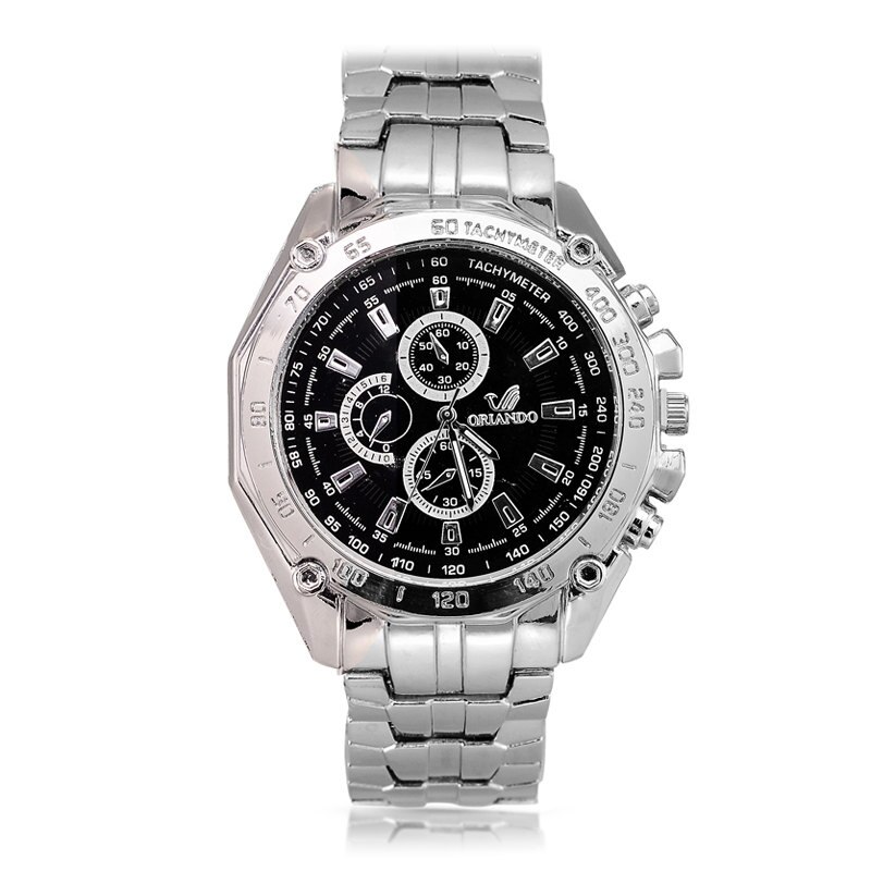 Ur mænd kvarts armbåndsur rustfrit stål mandlig ur luksus klassisk kjole ure relogio masculino reloj hombre: Sølv sort