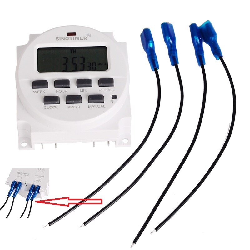 6v dc timer switch 7 dage programmerbar tidsrelæ med 12/24hr format ur display stort lcd 1.6 tommer genoplad batteri indeni: Med 4 ledninger