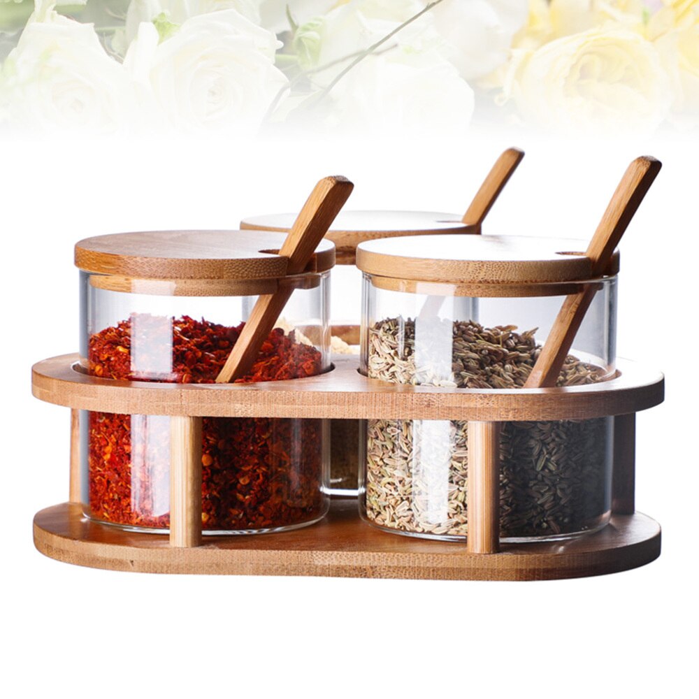 Kruiden Pot Set Kruiden jar set kruiden box zout suiker kruiden peper glazen kruiden jar kruid container met lepel deksel (11 ounce) Fles voor Keukenkruiden (Color : D