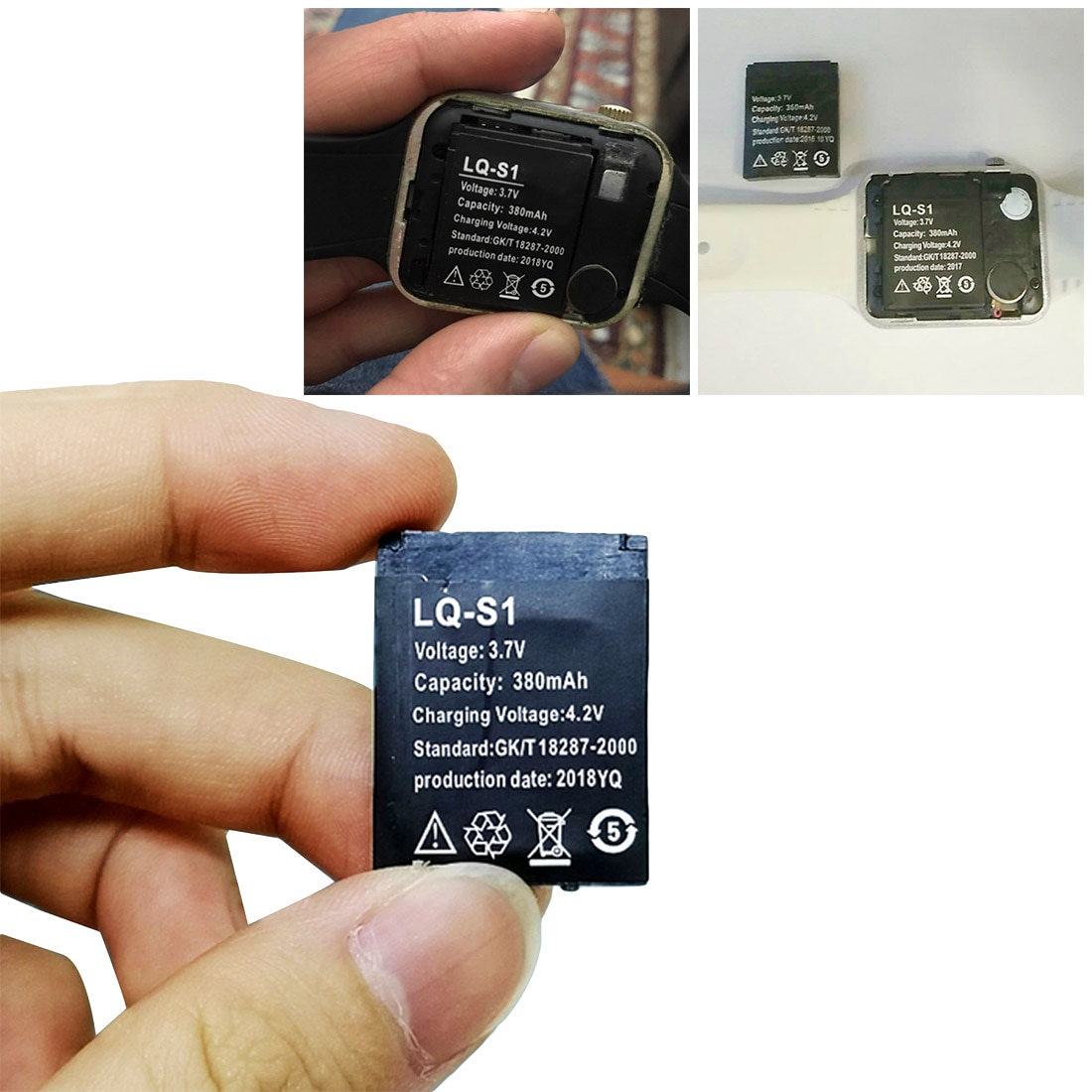 1 Uds inteligente pilas para reloj LQ-S1 3,7 V 380mAh batería recargable de polímero de litio para reloj inteligente DZ09 QW09 W8 A1 V8 X6