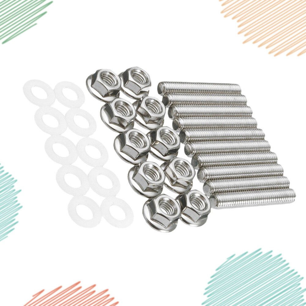 30pcs Stainless Steel Exhaust Manifold Stud Bolts Nuts Kit Car Accessories for Car Vehicle Auto (Silver)