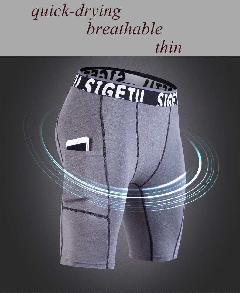 Hoge Elastische Gym Shorts Mannen Droge Fit Running Shorts Voetbal Telefoon Pocket Fitness Sport Shorts Workout Korte Leggings