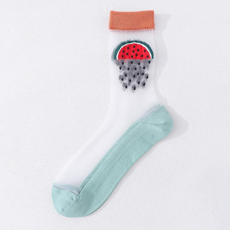 Calcetines de seda transparentes para mujer, medias femeninas de estilo japonés coreano, con estampado de frutas creativas, de vidrio ultrafino, 1 par: ZJ3H10