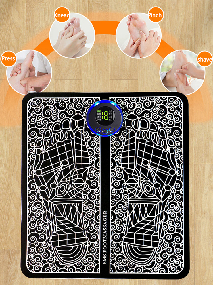 Tappetino per massaggio EMS 8 modalità Massaggiatore per la circolazione del piede Stimolatore muscolare delle gambe ricaricabile tramite USB Telecomando per rilassare i piedi e le gambe