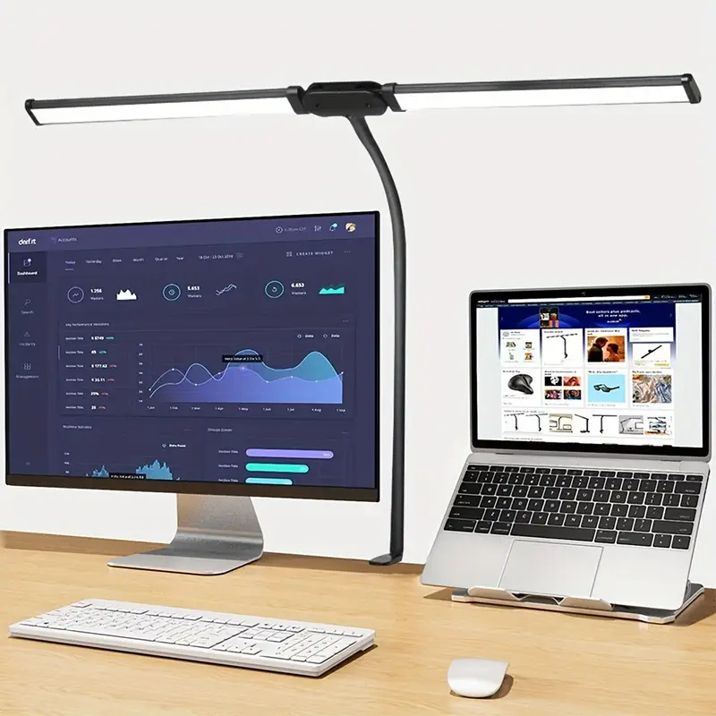 Lampada da scrivania a LED con clip a doppia testa, 3 modalità di luminosità, adattatore USB regolabile, adatto per leggere, studiare, monitor per pianoforte, ufficio: Black